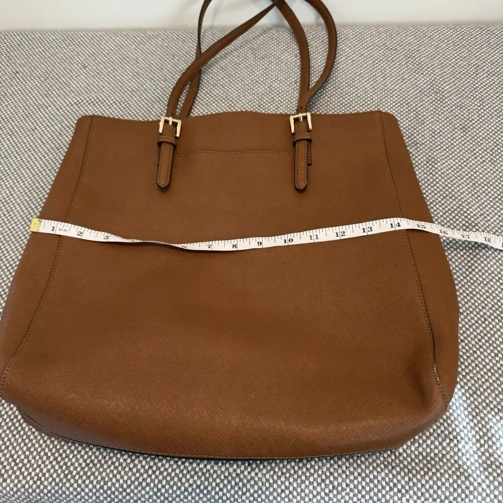 MICHAEL KORS Large Saffiano Leather Tote JET SET Tall TRAVEL ACORN BROWn
